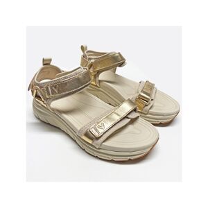Vionic Walk Max Wanderer Sandals Size 9 Gold Leather Beige Fabric Comfort